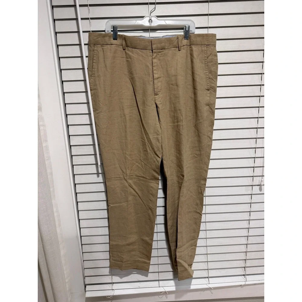 Polo Ralph Lauren Men Tan Linen Blend Chino Pants 42x30 Flat Front